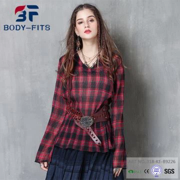 Chiffon Plaid Blus berlipat