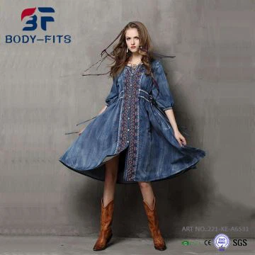 Pakaian Wanita Denim Bersulam